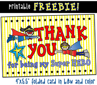 Super Hero Thank You Card - FREEBIE!
