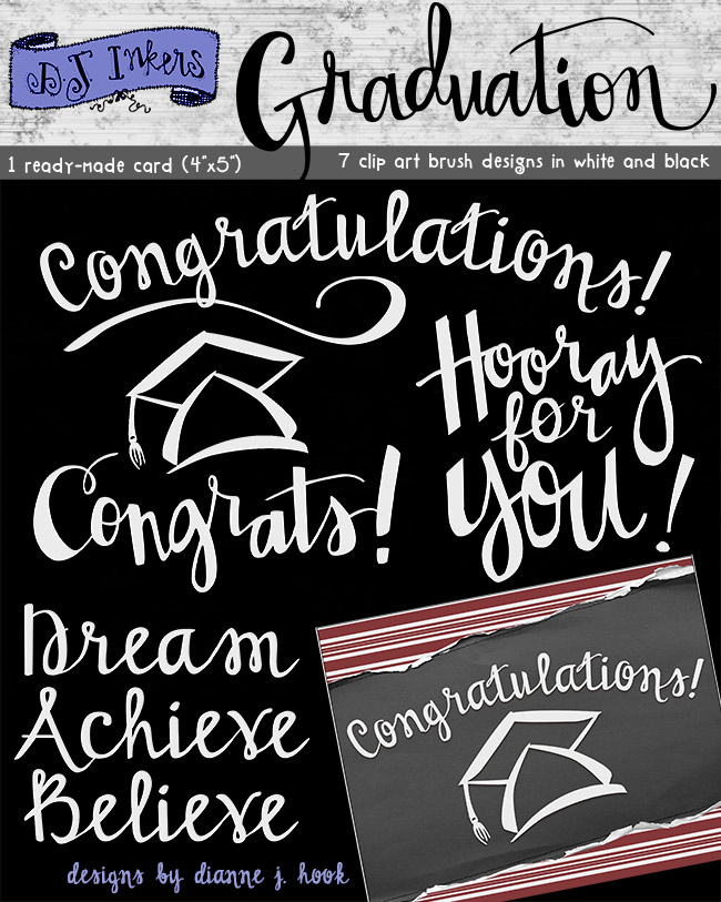 Brush lettering words and clip art sayings for Graduation by DJ Inkers