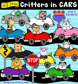 Critters in Cars Clip Art Download