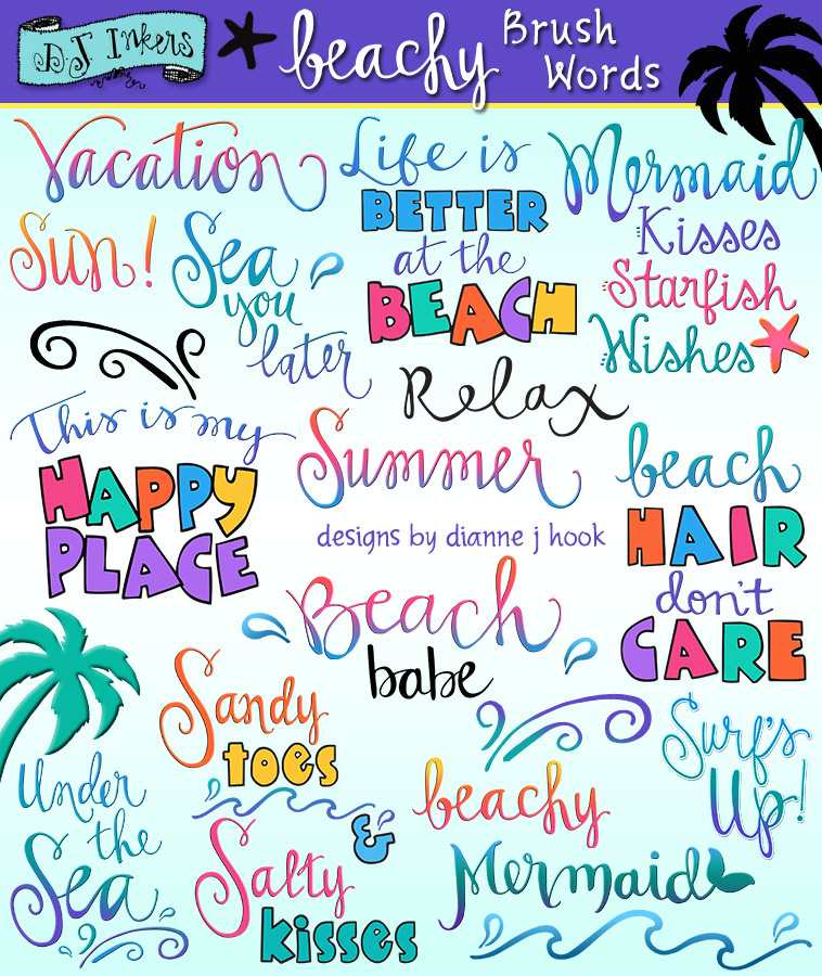 Brush words and sayings for the beach, summer and seaside smiles by DJ Inkers