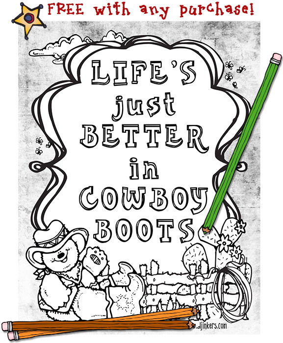 cowboy boots and hat coloring page