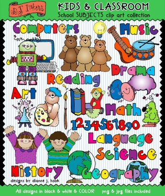 Create classroom schedules, centers, binders and more with School Subject clip art by DJ Inkers