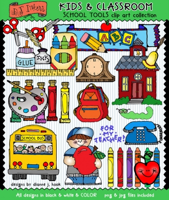 Clip art school supplies and smiles for teachers and classrooms by DJ Inkers