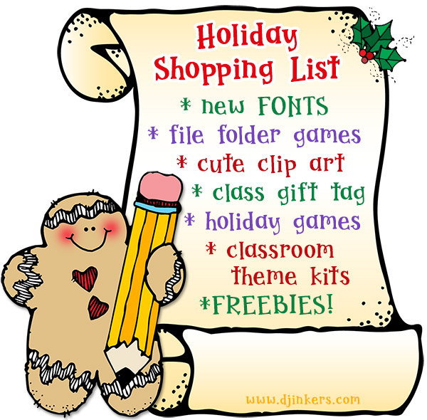 Holiday shopping list for teachers with clip art and font by DJ Inkers