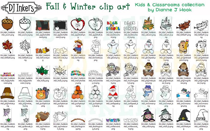 Fall and Winter clip art for kids and classrooms by DJ Inkers
