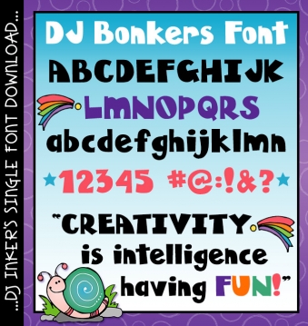 Go Bonkers with this bold & whimsical font by DJ Inkers - Creativity is intelligence quote