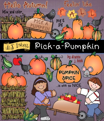 Fun fall clip art pumpkins, gourds and harvest smiles from DJ Inker's Pumpkin Patch