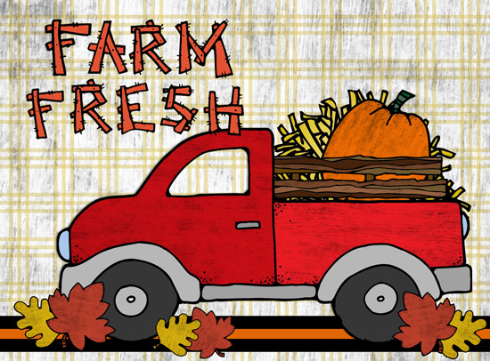 Farm fresh little red truck and pumpkins by DJ Inkers