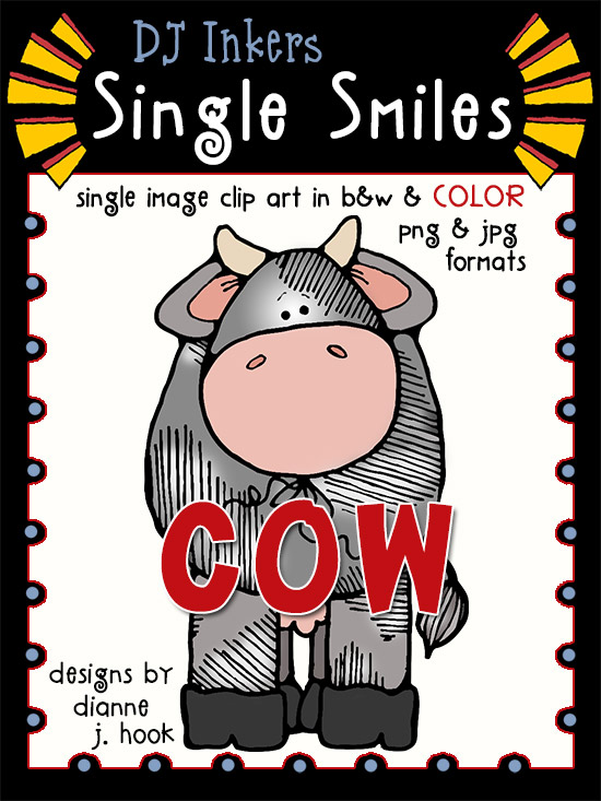 Cute clip art cow for farm and barnyard fun for kids - single smiles by DJ Inkers