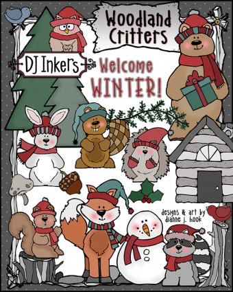 Cute woodland animal clip art for the holidays and warm winter wishes by DJ Inkers