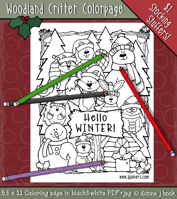Winter Woodland Critters Printable Coloring Page