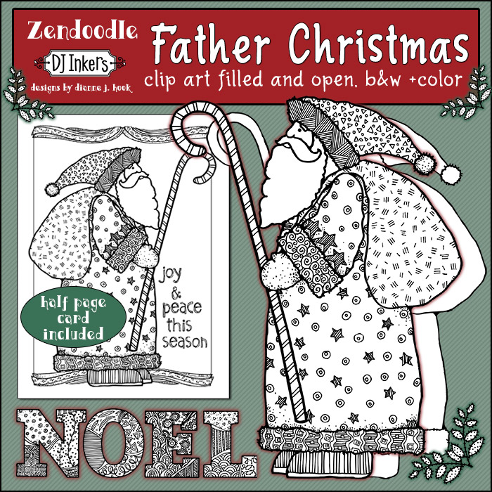 Father Christmas Zen doodle clip art by DJ Inkers