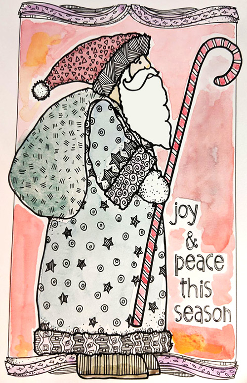 water colored Santa card by DJ Inkers