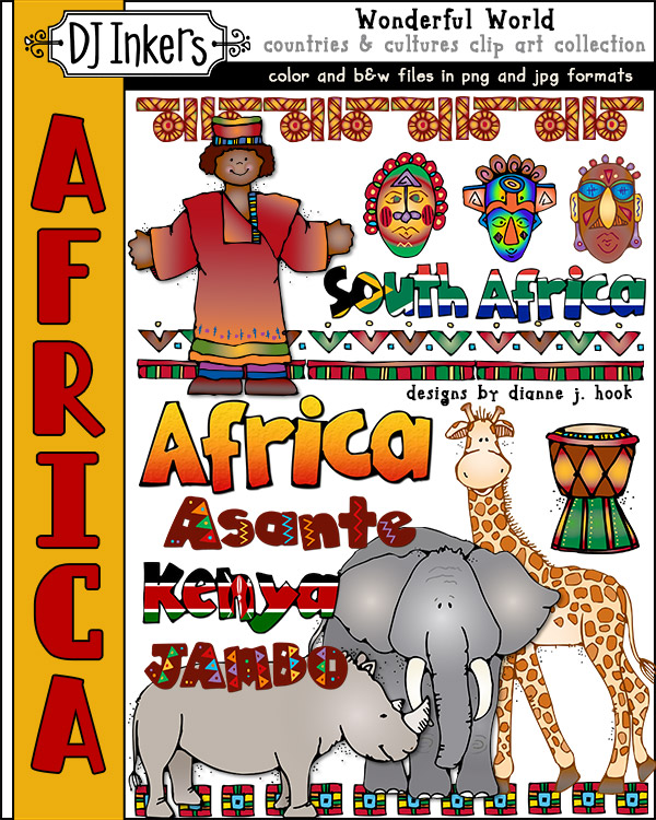 Africa Clip Art for kids, country study and travel by DJ Inkers