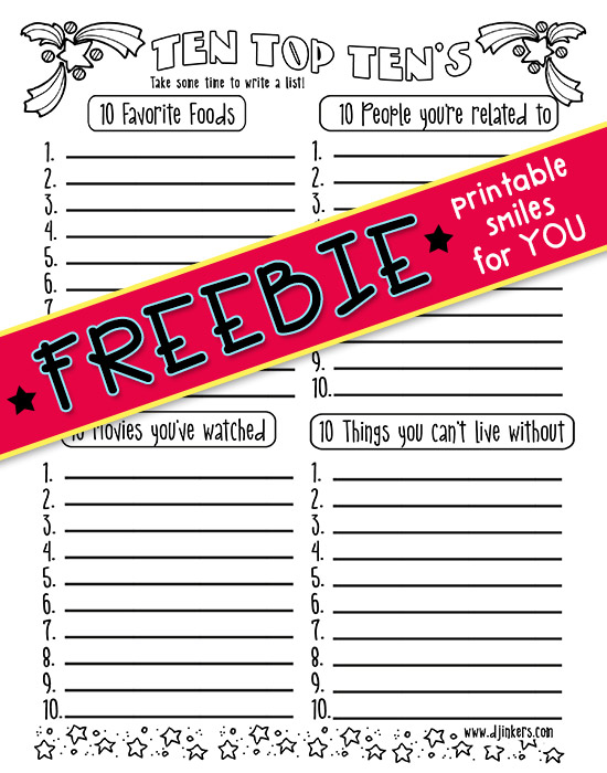 Top Ten Lists - Printable Brainstorming Freebie