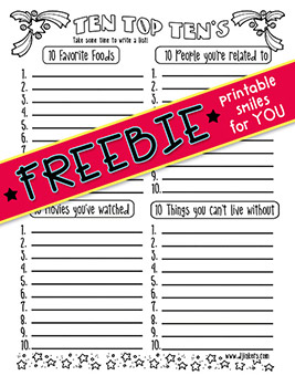 Top Ten Lists - Printable Brainstorming Freebie