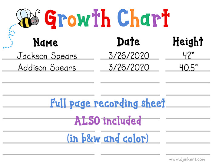 growth chart record sheet