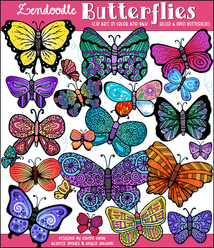 DJ Zen-Doodle Butterflies Clip Art Download