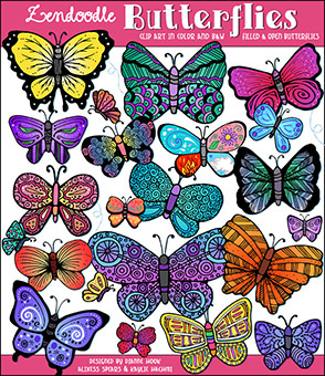 DJ Zen-Doodle Butterflies Clip Art Download