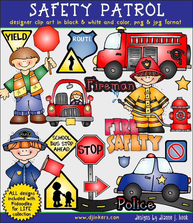 This friendly clip art fireman, police and crossing guard can help teach kids safety and emergency procedures.