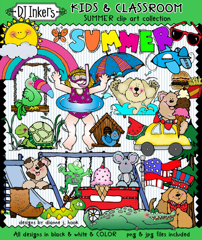 Warm summer clip art for kids and classrooms by DJ Inkers