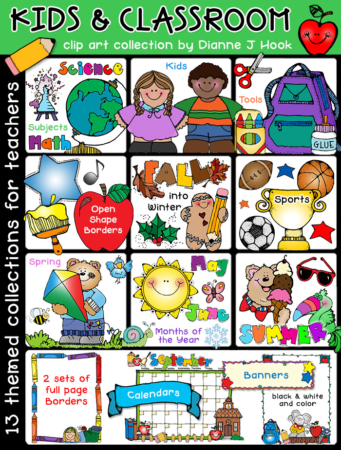 Kids and Classroom teacher clip art bundle by DJ Inkers