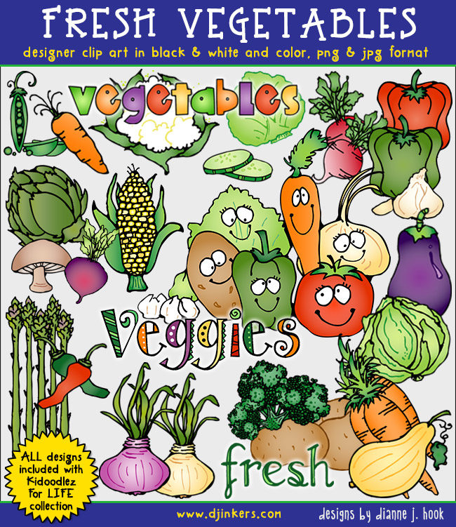 Vegetable clip art for kids, gardens, farms and a healthy body -DJ Inkers