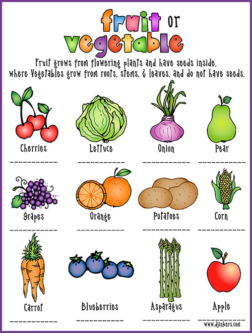 Fruit or vegetable worksheet with clipart by DJ Inkers