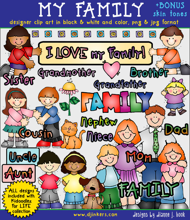 Cute clip art to help kids explore family and relatives by DJ Inkers