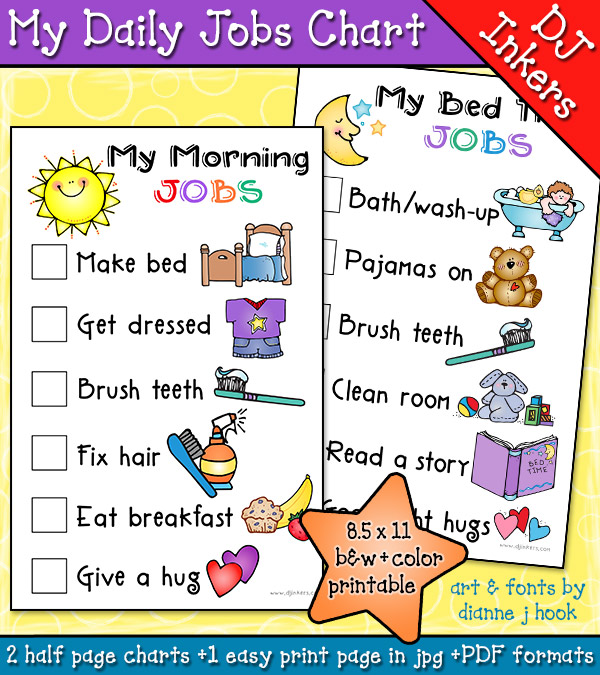 Cute printable chore charts for young kids and daily routines by DJ Inkers
