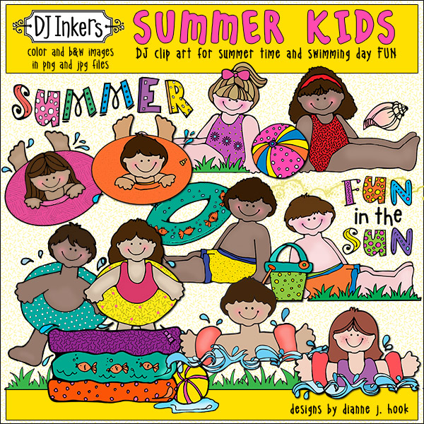 Make a splash on your creations with our playful Summer Kids Clip Art