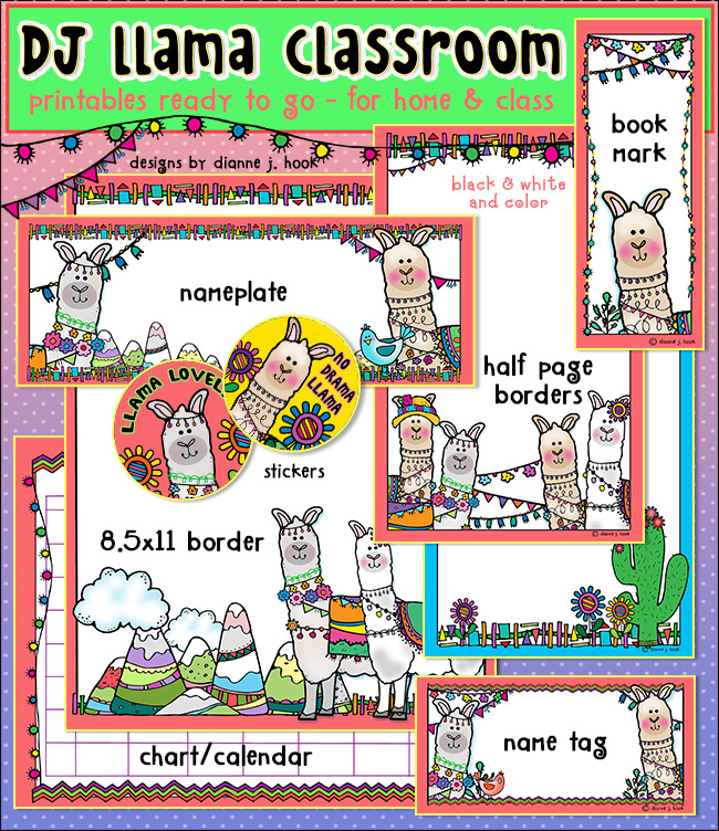 Borders and printables for your lovely Llama classroom theme by DJ Inkers