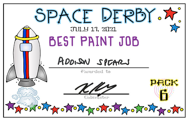 Space Derby certificate made with DJ Inkers rocket ship clip art