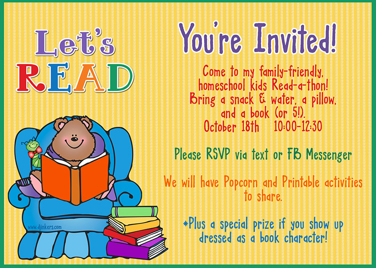 Read a thon invitation with clip art and font by DJ Inkers