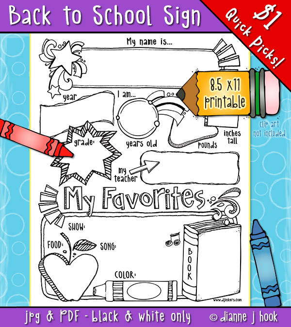 A fun printable for the kid's first day of school, perfect for a photo prop or memory book -DJ Inkers