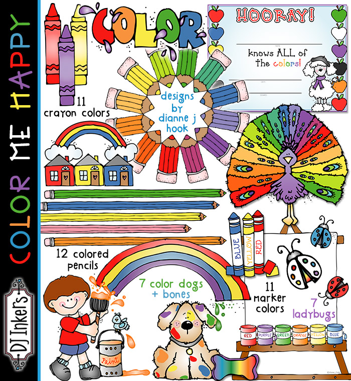 Cute clip art for art class and learning about colors by DJ Inkers