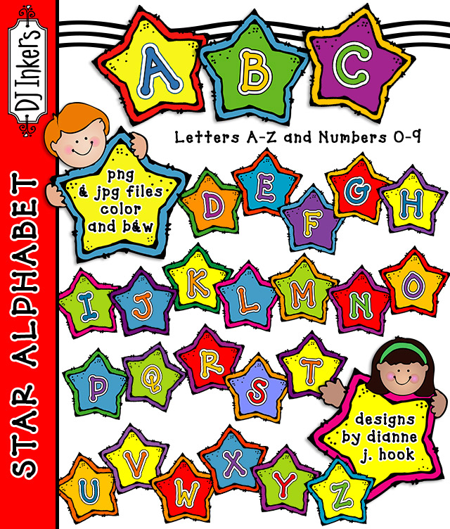 Clip Art Letters A-Z on bright stars by DJ Inkers