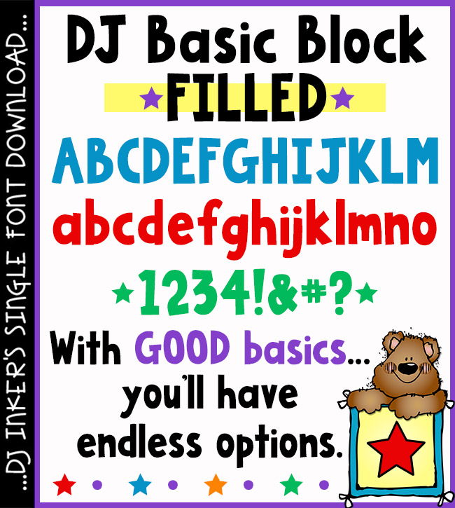Type in big bold letters with a smile using DJ Basic Block Filled font -DJ Inkers