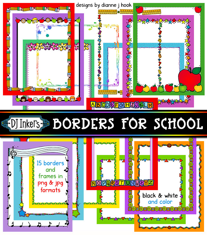 Cute clip art borders for teachers, elementary school, border covers, binder covers and more -DJ Inkers
