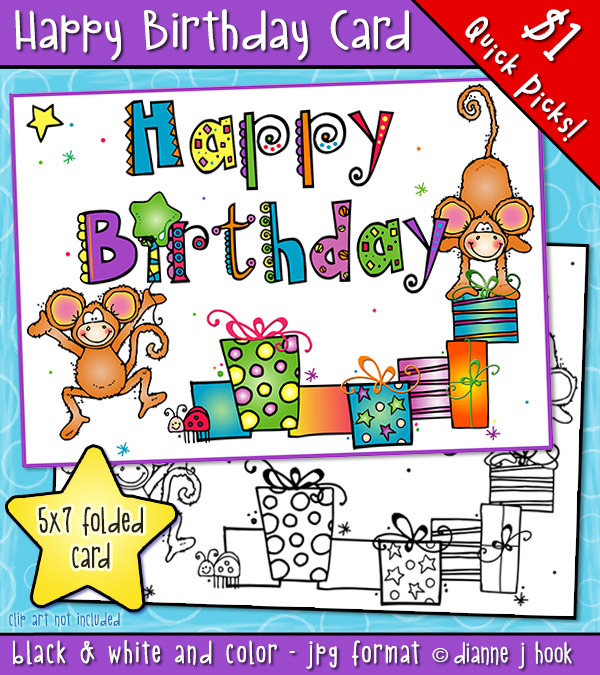 a cute printable birthday card for kids friends and parties by dj inkers