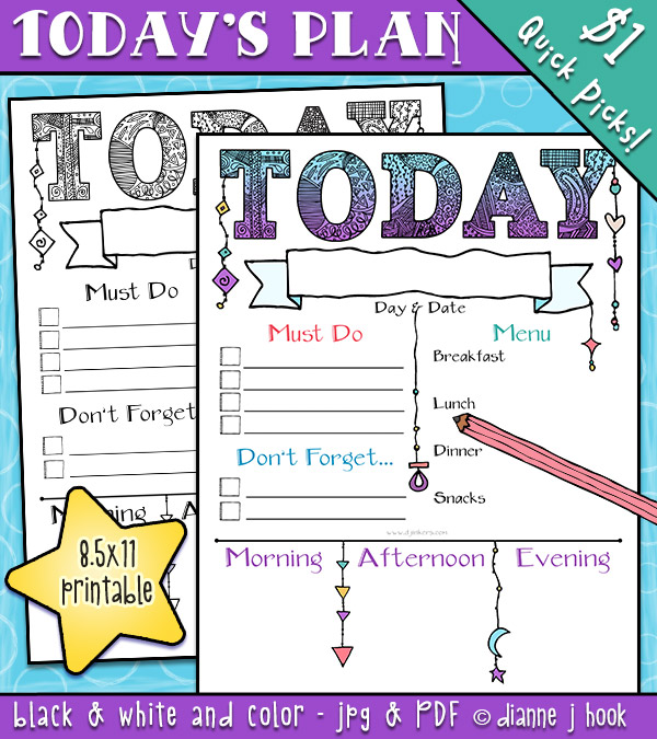Stay organized and keep track of today's plan with this fun printable by DJ Inkers
