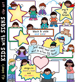 Kids With Signs - Text Blocks Clip Art Download