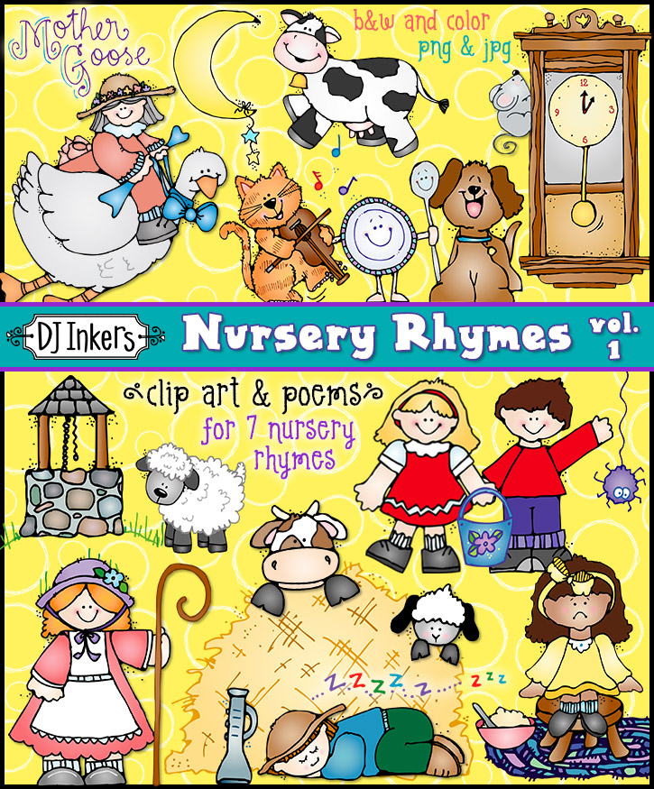 Cute Nursery Rhyme clip art for 7 different poems by DJ Inkers