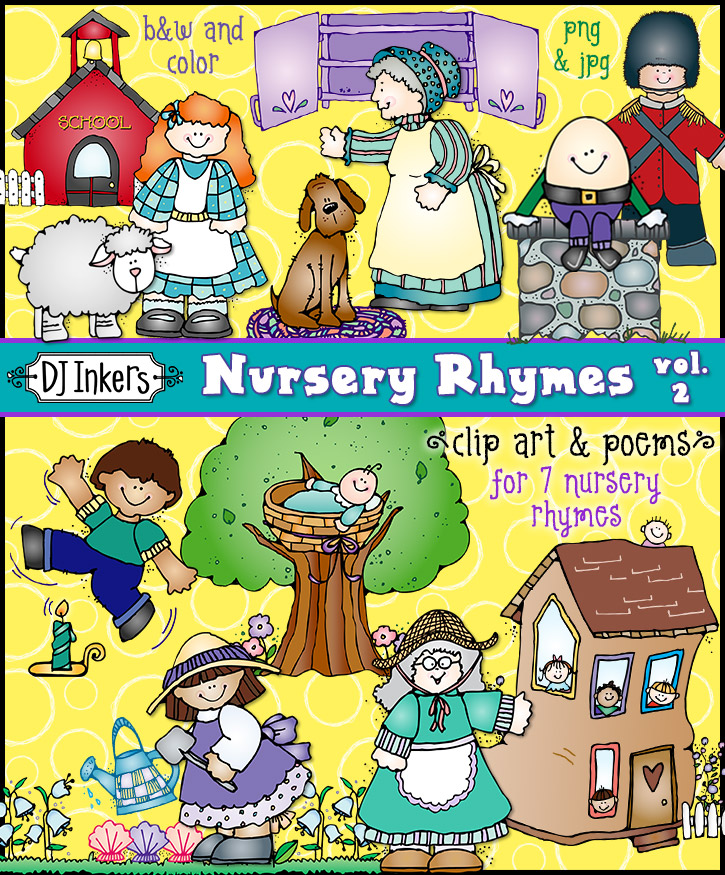 Cute Nursery Rhyme clip art for 7 different poems by DJ Inkers