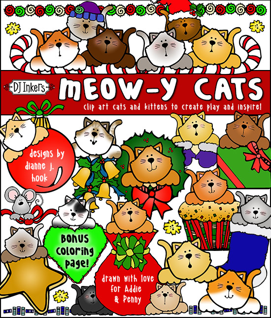 Meowy Christmas clip art is purrfect for any cat lover during the holiday season -DJ Inkers