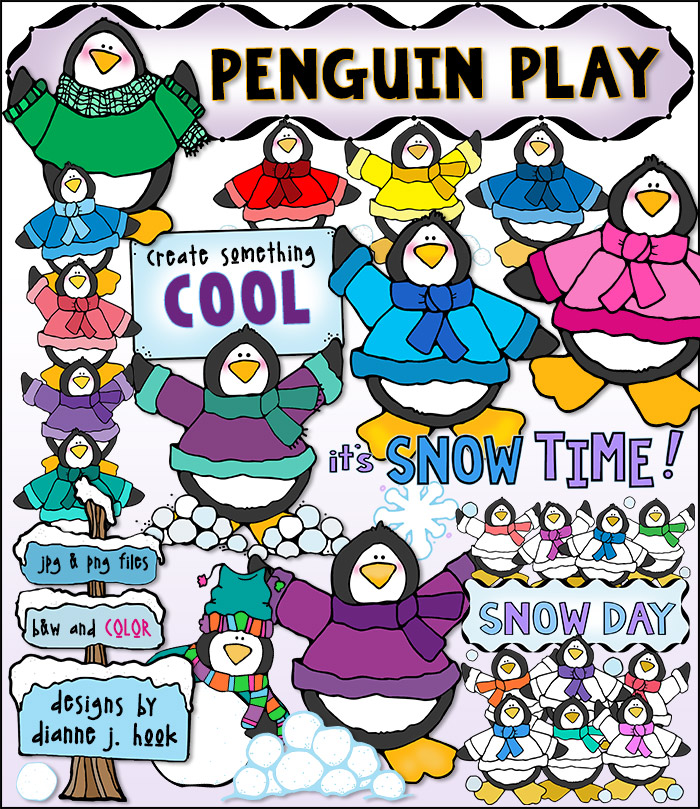 Playful penguin clip art for creating cool winter smiles by DJ Inkers