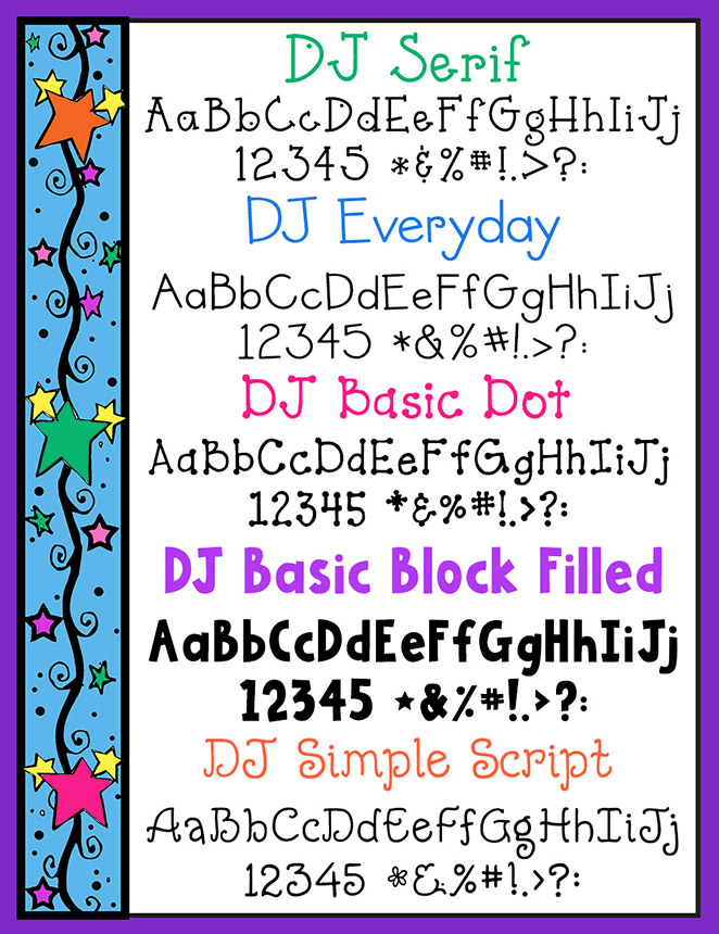 DJ Basic Fonts Collection - 5 Font Bundle