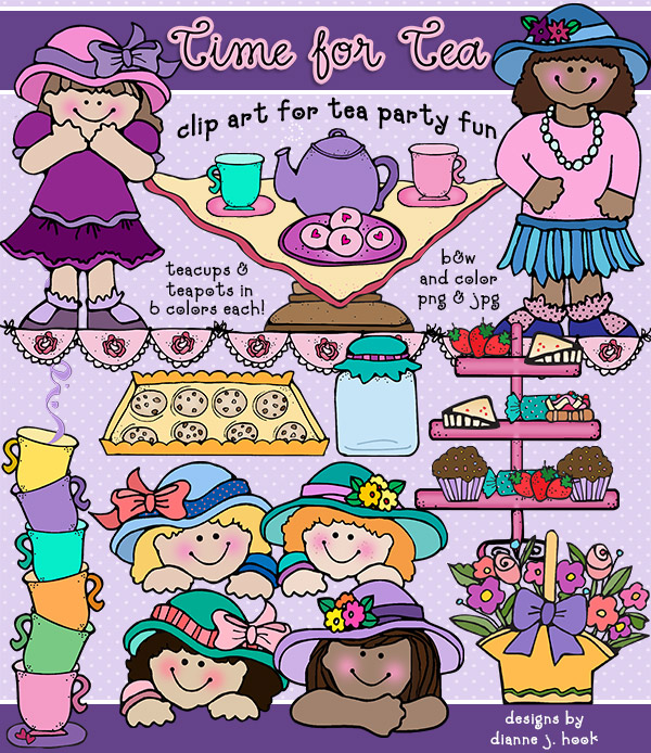 Adorable clip art for tea parties, girl friends, dress-ups or Mother's Day by DJ Inkers
