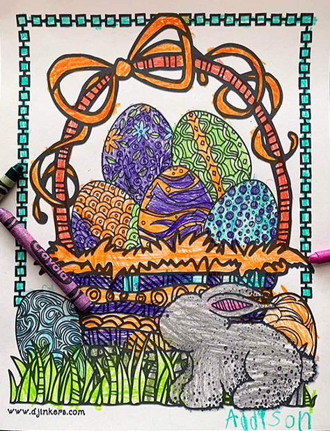 Easter basket coloring page for kids by DJ Inkers