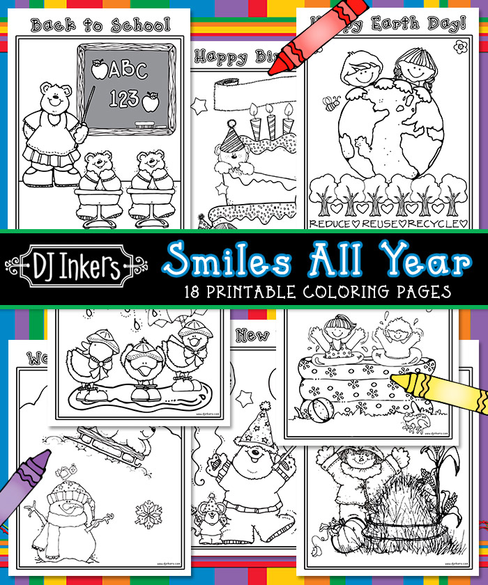 Cute printable coloring pages for kids and smiles all year by DJ Inkers